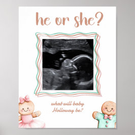 Han eller hon sonogram gingerword Gender Reveal Poster