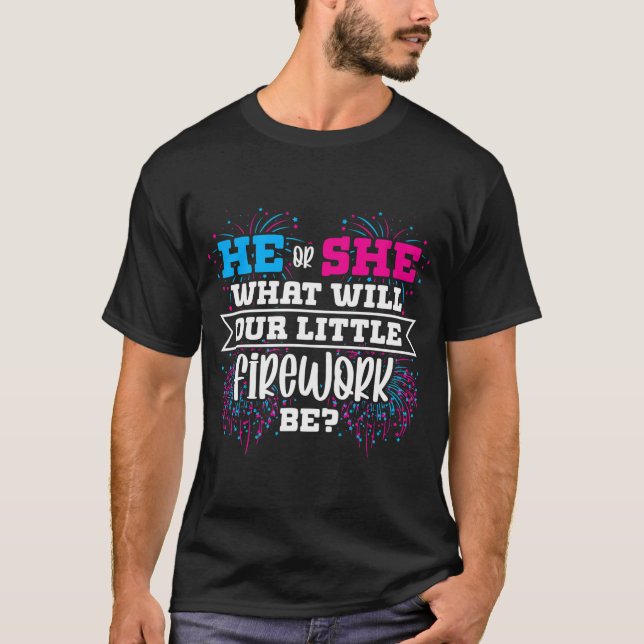 Han eller hon vad vårt lilla fyrverkeri blir Gende T Shirt (Framsida)