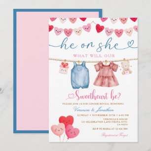 Han eller Hon Valentine Köns Avslöjande Klädstreck Inbjudningar