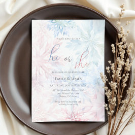 Han eller hon vinter Rosa Blue Snowflake Gender Pa Inbjudningar