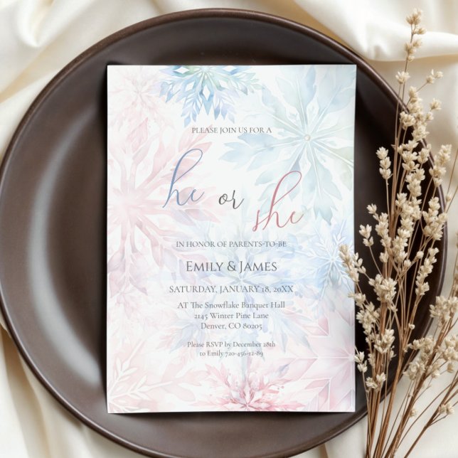 Han eller hon vinter Rosa Blue Snowflake Gender Pa Inbjudningar (Skapare uppladdad)