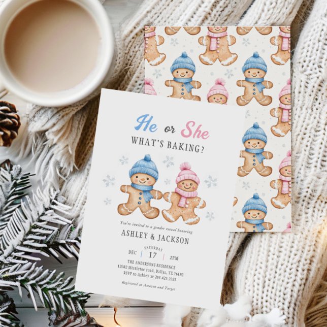 Han eller hon What's Baking Gingertea Gender Revea Inbjudningar (Skapare uppladdad)