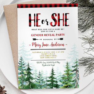 Han eller hon Winter Lumberjack Forest Gender Reve Inbjudningar