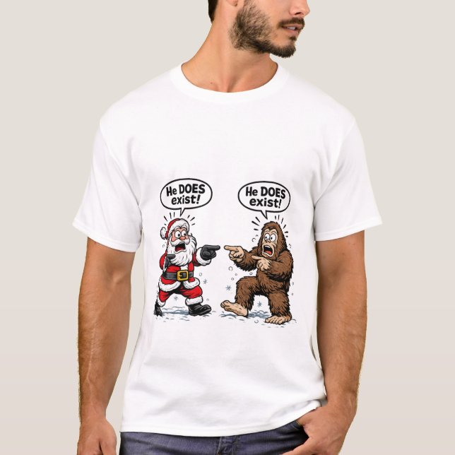 Han existerar! Tomte & Bigfoot T Shirt (Framsida)