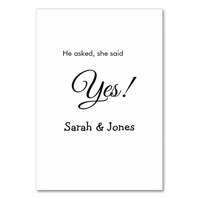 Han frågade henne: ja, förlovning enkel minimal bordsnummer (Framsidan)