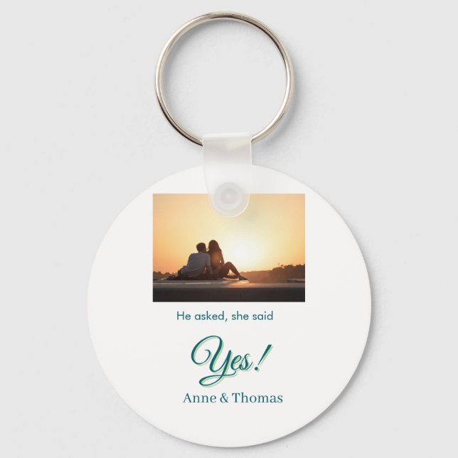 Han frågade henne: ja, foto försedd med blå grönt nyckelring (Framsida)