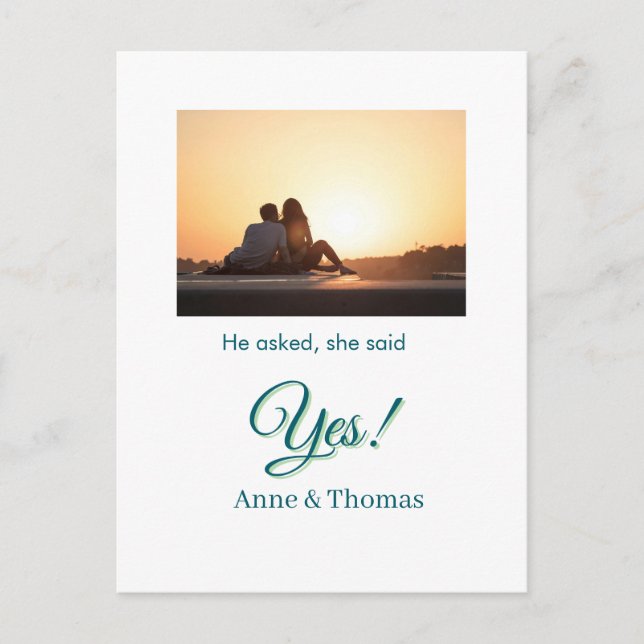 Han frågade henne: ja, foto försedd med blå grönt vykort (Framsida)