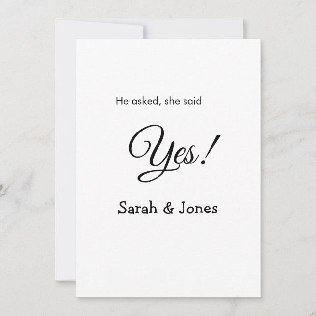 Han frågade hon sa ja förlovning enkel minimal inbjudningar (Framsida)