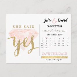 Han frågade: ja, guld gnistra och rosa diamant vykort