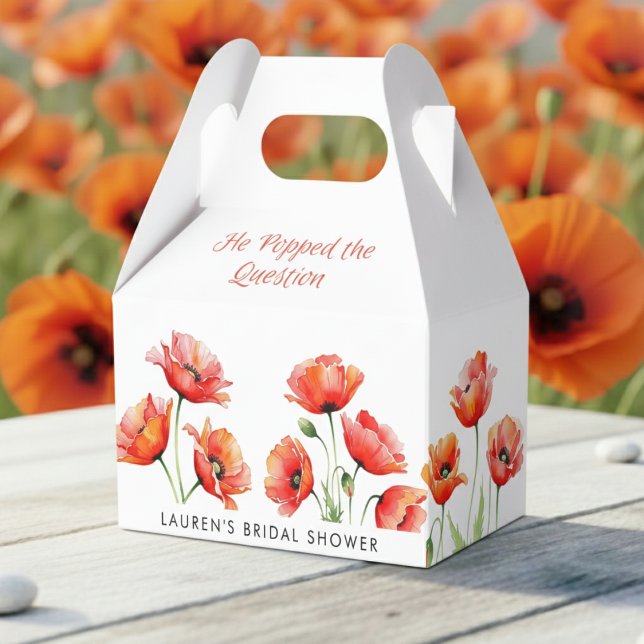 Han Frågade Om Poppy Flower Bröllopsfest Presentaskar (He Popped the Question Poppy Flower Bridal Shower Favor Boxes
)