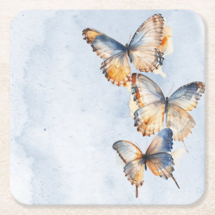 Han Ge Me Butterflies Blue Modern Möhippa Underlägg Papper Kvadrat