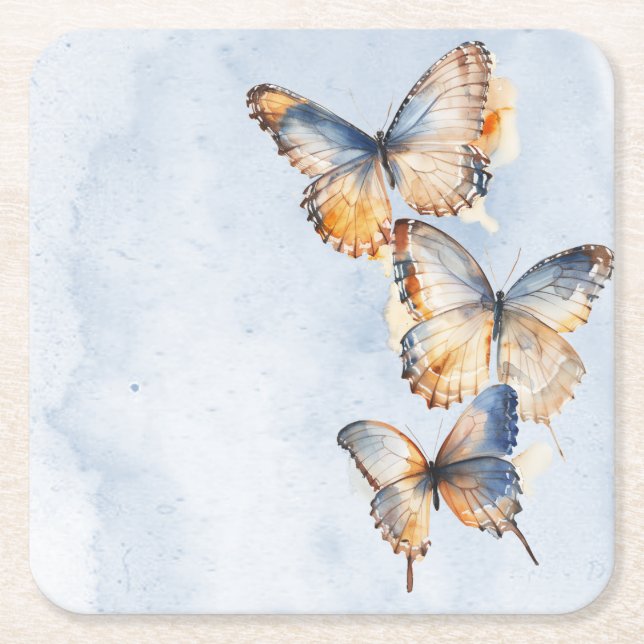 Han Ge Me Butterflies Blue Modern Möhippa Underlägg Papper Kvadrat (Framsidan)