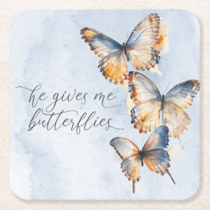Han Ge Me Butterflies Blue Modern Möhippa Underlägg Papper Kvadrat