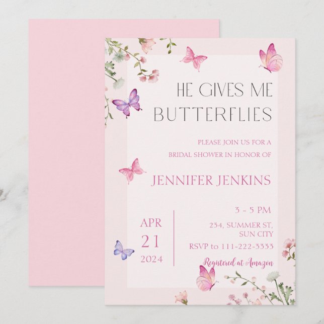 Han Ge Me Butterflies Wildblomme Möhippa Inbjudningar (Fram/baksida)