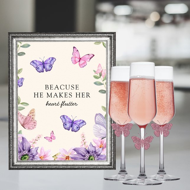 Han ge mig Butterflies Wildblommes Möhippa Poster (Because he makes her heart flutter bridal shower sign poster)