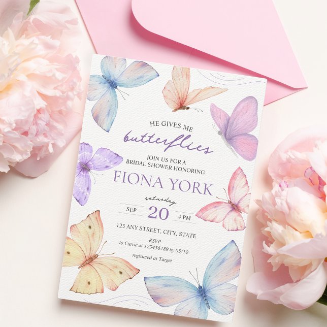 Han ge mig fjärilar | Möhippa av Elegant Inbjudningar (He gives me butterflies bridal shower invitation)