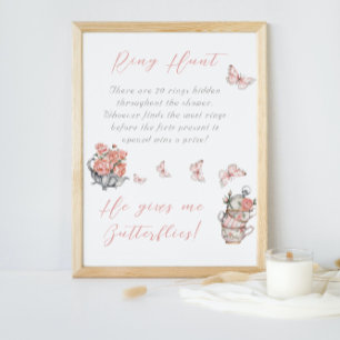 Han Ger Fjärilar Te Blommig Bröllopsdusch Ringlek Poster