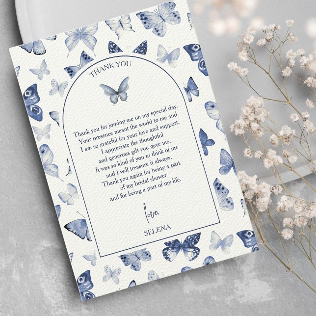 Han ger henne fjärilar | Bröllopsdusch Tack Kort (Thank you card - He gives her butterflies - Butterfly bridal shower)