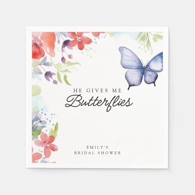 Han Ger Mig Fjärilar Bröllopsdusch Pappersservett (Framsidan)
