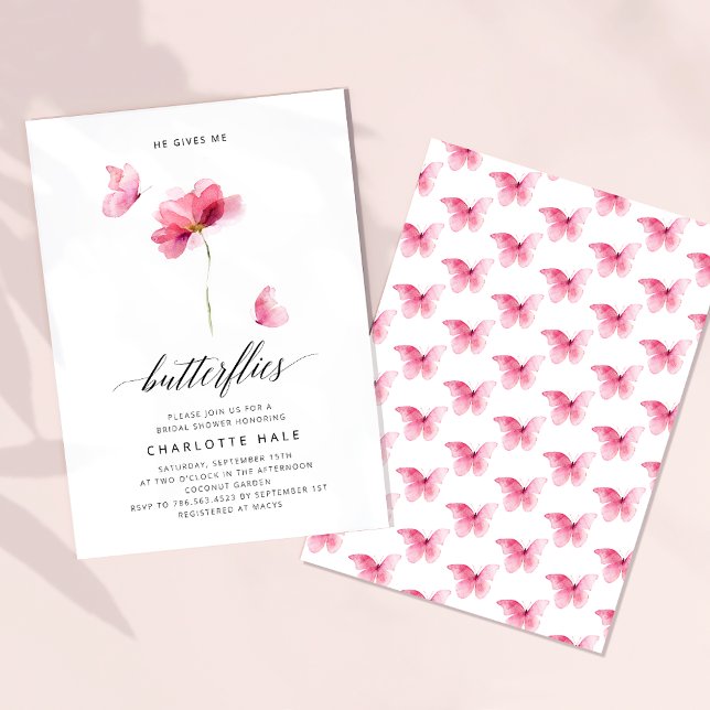 Han Ger Mig Fjärilar Rosa Bröllopsfest Inbjudningar (Skapare uppladdad)