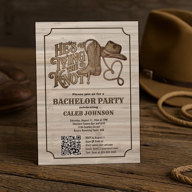 Han Gifter sig Cowboy Bachelor Party QR-kod Inbjudningar (Skapare uppladdad)