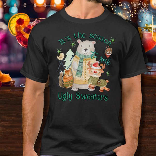 Han gillar fuktiga sötare t shirt (He Likes Ugly Sweaters black top)