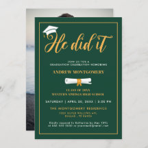 Han gjorde det, Grad Cap Tassel Grönt Studenten Ph