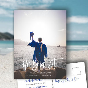 Han gjorde det i Modern Script Boy Photo Studenten Meddelande Vykort