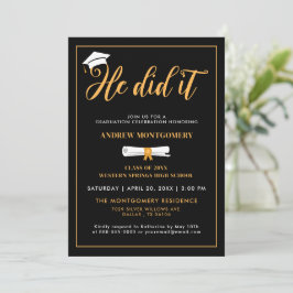 Han gjorde det med Grad Cap Tassel Black Studenten Inbjudningar