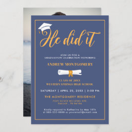 Han gjorde det till Grad Cap Tassel Blue Studenten Inbjudningar
