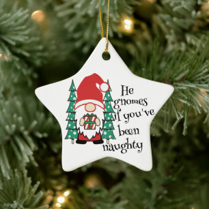 Han gnomes om du har varit Naughty Funny jul Julgransprydnad Keramik