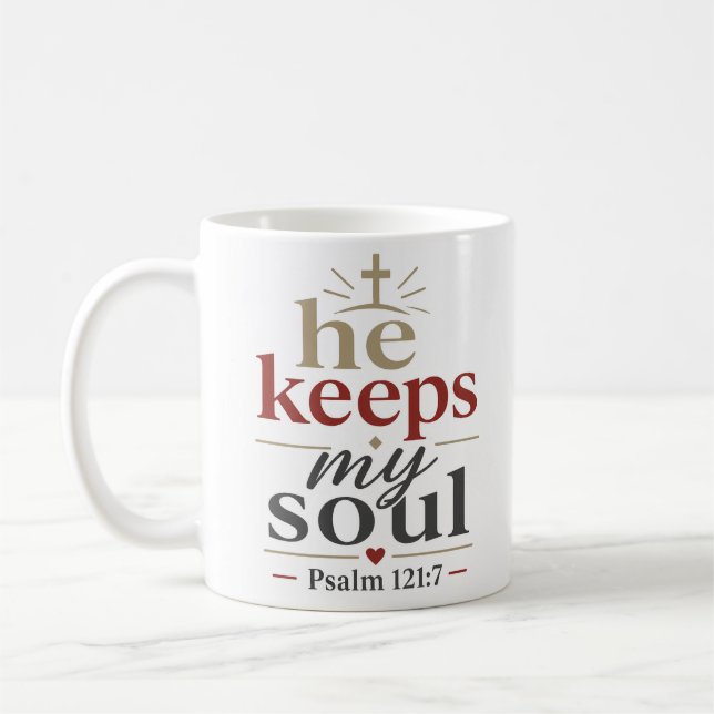 Han håller min själ Inspirerande kristen tröstcita Kaffemugg (Vänster)