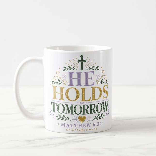 Han håller morgondagen Daglig tro dagsedeln Kaffemugg (Vänster)