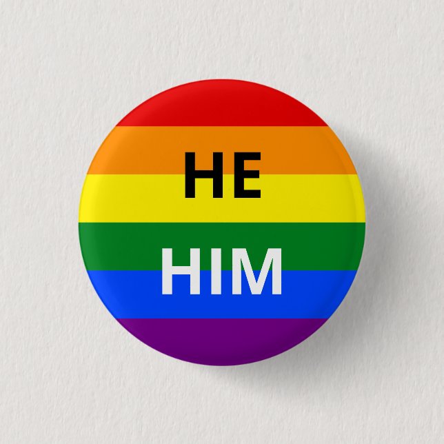 Han/han Pronoun Rainbow Badge Knapp (Framsida)