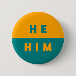 Han/han Pronouns Teal Orange färgstark Knapp