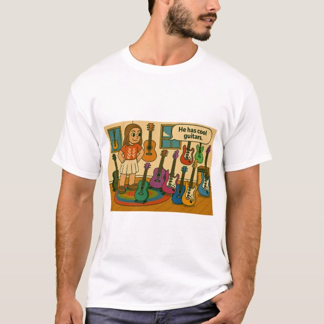 Han har coola gitarrer t shirt (Framsida)