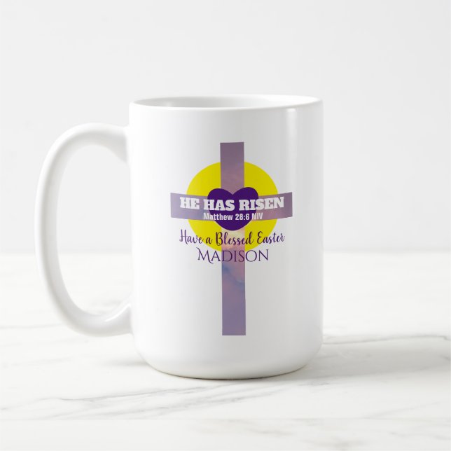 Han har fått Kor bible Verse Påsk egna namn Kaffemugg (Vänster)