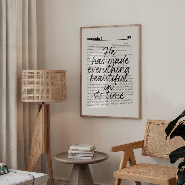 Han har gjort all Sak fin utskrift Poster (Minimalist Christian wall art featuring Ecclesiastes 3 in elegant black bold typography. )