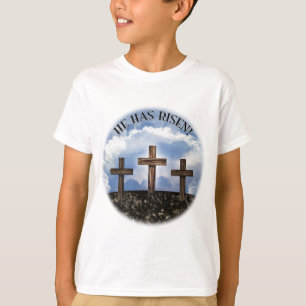Han har uppstått 3 Rugged Crosses + Johannes 3:16 Tee Shirt