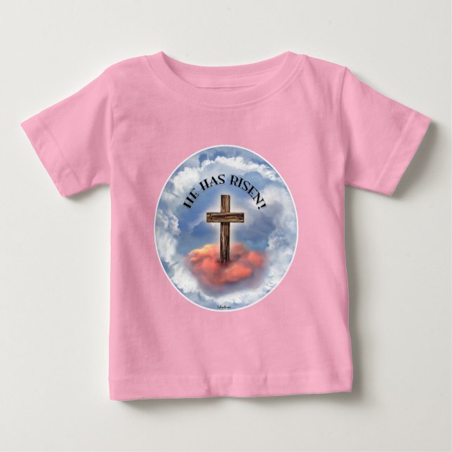 Han har uppstått robust kors med moln t-shirt (Framsida)