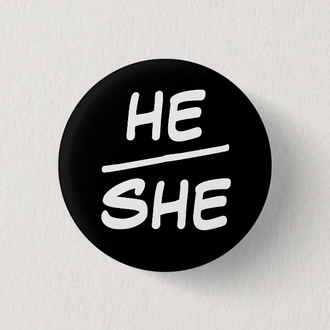 Han/hon Pronoun Black & White Badge Knapp (Framsida)
