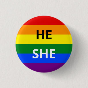Han/hon Pronouns Rainbow Badge Knapp