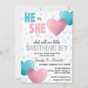 Han/hon Rosa and Blue Hearts Gender Reveal Shower Inbjudningar