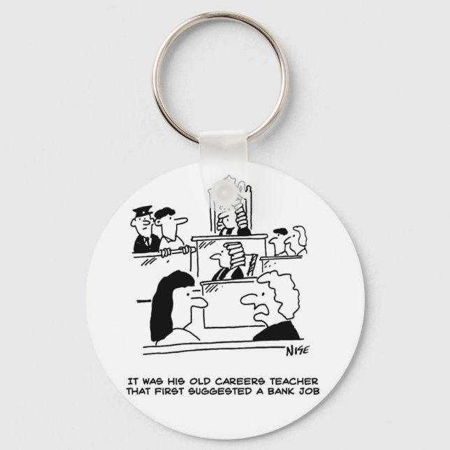 Han i rätten har rånat en bank. Lustig Tecknad Nyckelring (Framsida)