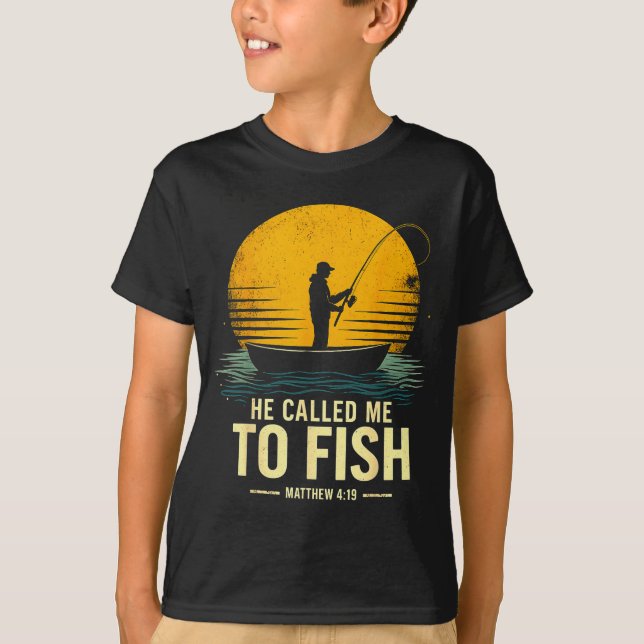 Han kallade mig att fiska, Matteus 4_19, Tro-baser T Shirt (Framsida)