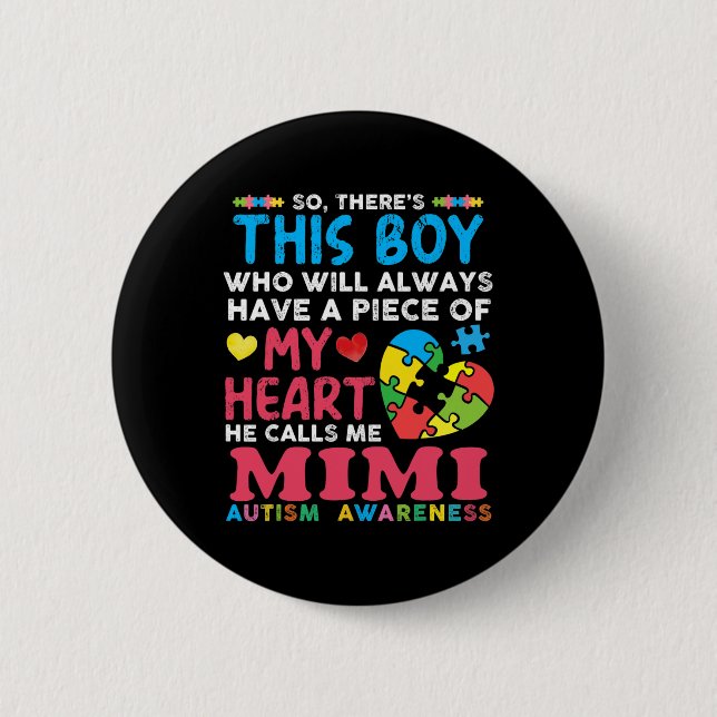Han kallar mig Mimi Autism Awareness Knapp (Framsida)