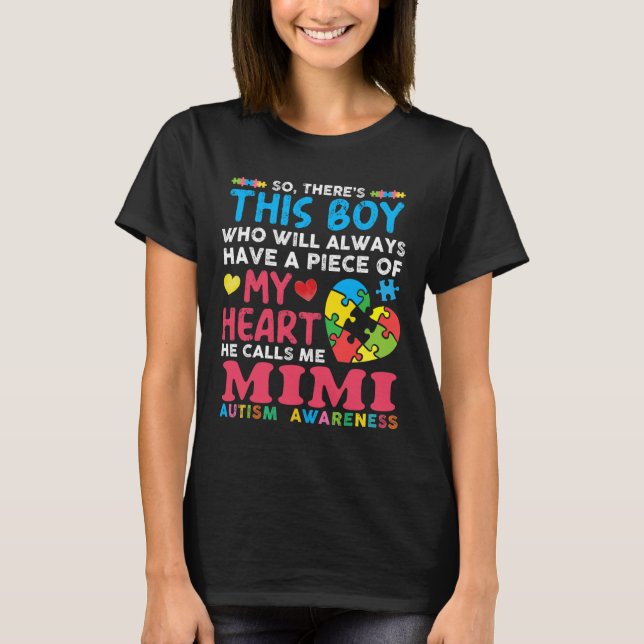 Han kallar mig Mimi Autism Awareness T Shirt (Framsida)