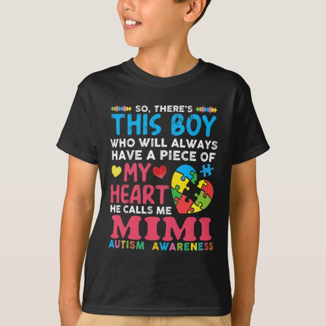 Han kallar mig Mimi Autism Awareness T Shirt (Framsida)
