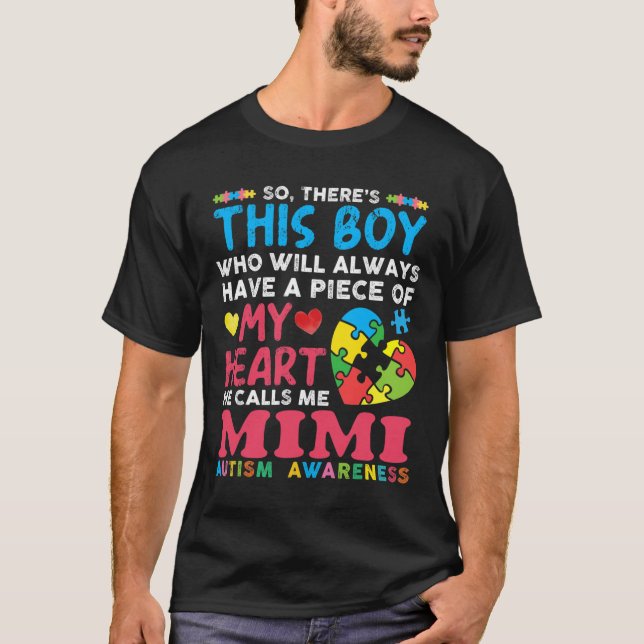 Han kallar mig Mimi Autism Awareness T Shirt (Framsida)