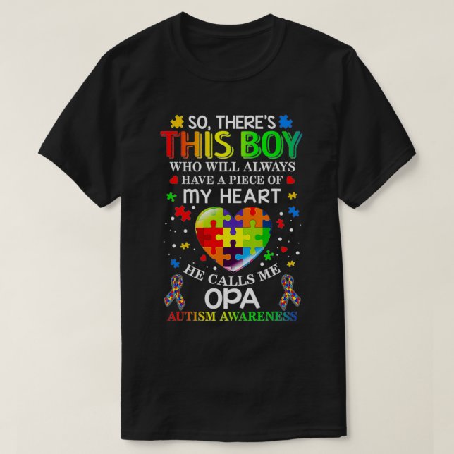 Han kallar mig Opa Autism Awareness T Shirt (Design framsida)